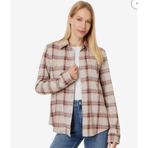 Faherty Legend Sweater Shirt Womens Medium Cranberry Haze‎ Plaid Soft Stretch